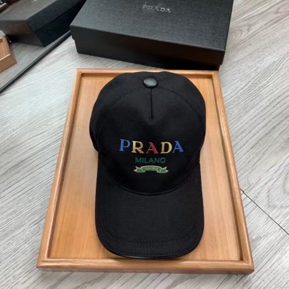Prada Multicolor Logo Cotton Baseball Cap Black - Picture 1 of 4